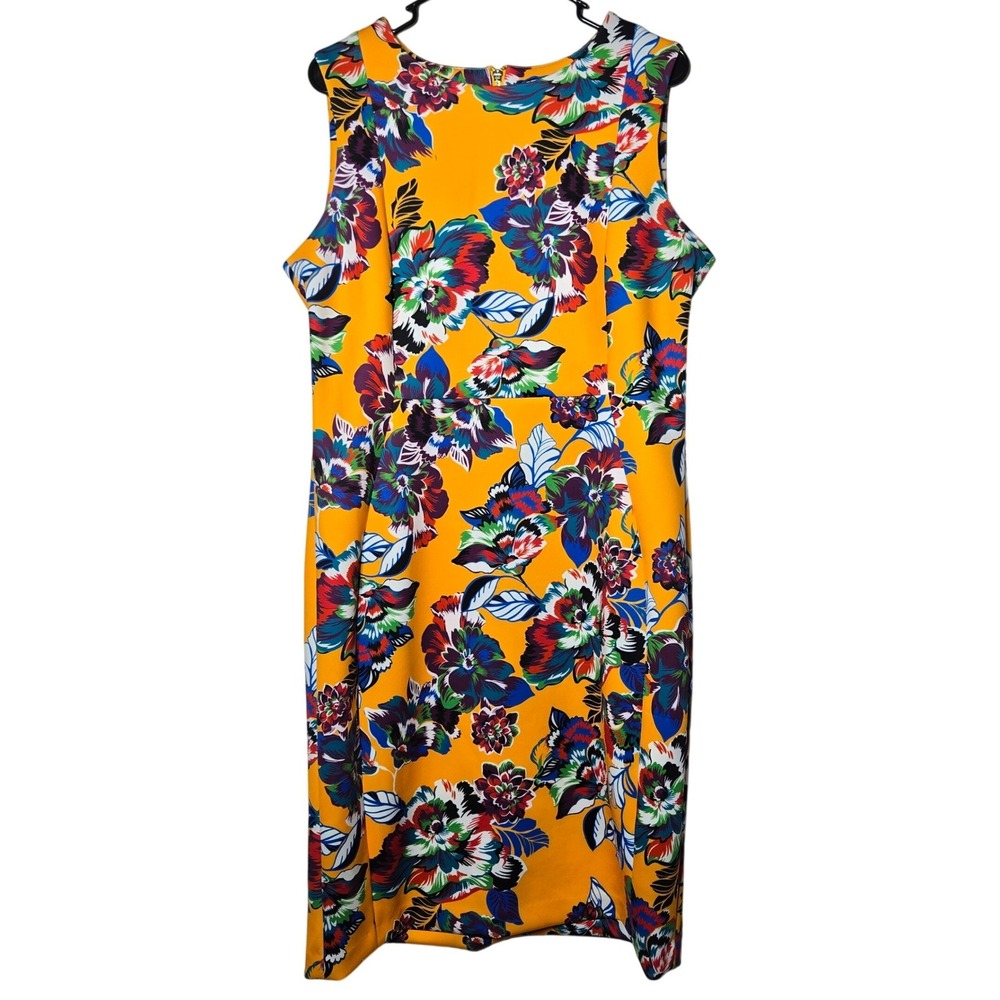 Calvin Klein Yellow Floral Scuba Sleeveless Sheath Midi Dress 14 Preppy‎ Boho